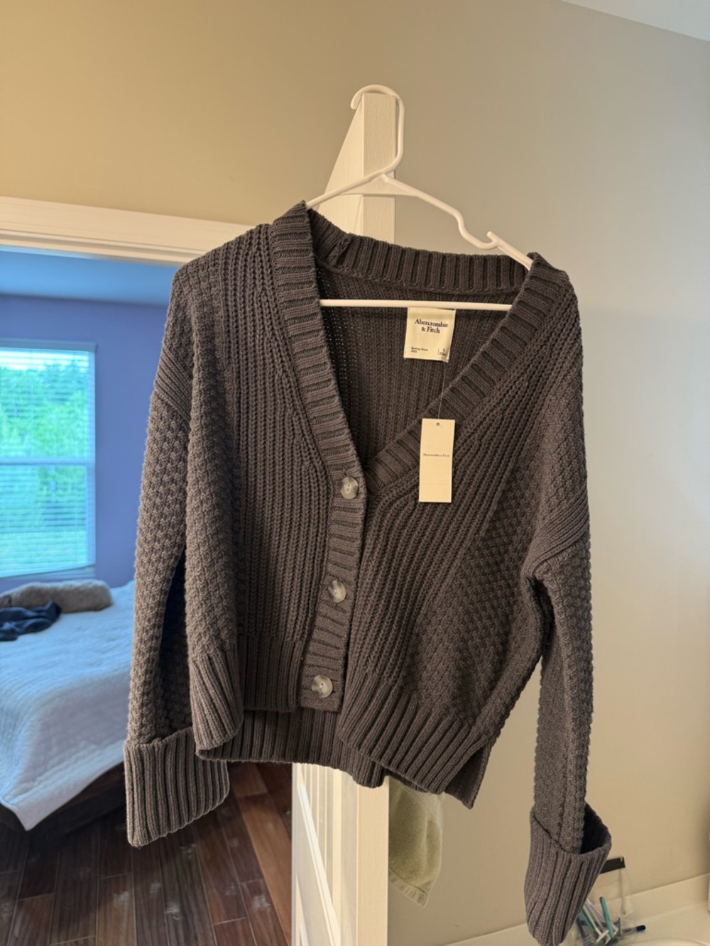 Abercrombie & Fitch Charcoal Gray Chunky Knit Button Cardigan